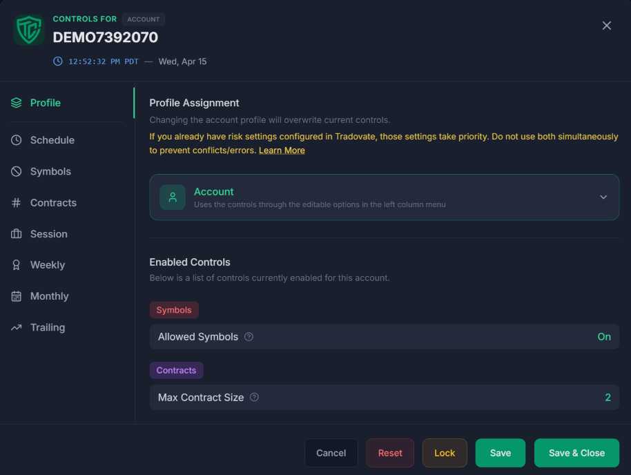 Automated Risk Controls screenshot