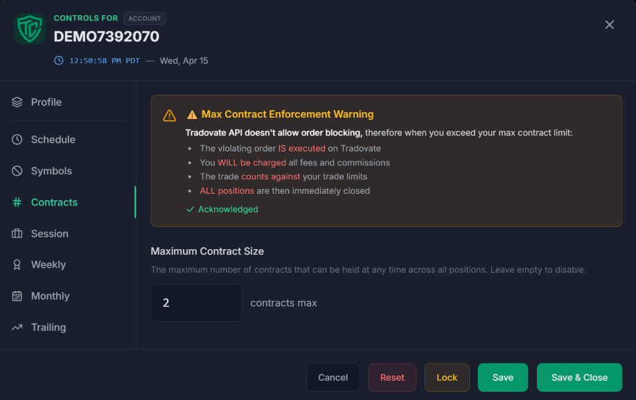 Risk Control Templates screenshot