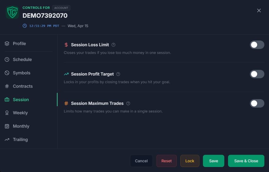 Custom Trading Lockouts screenshot
